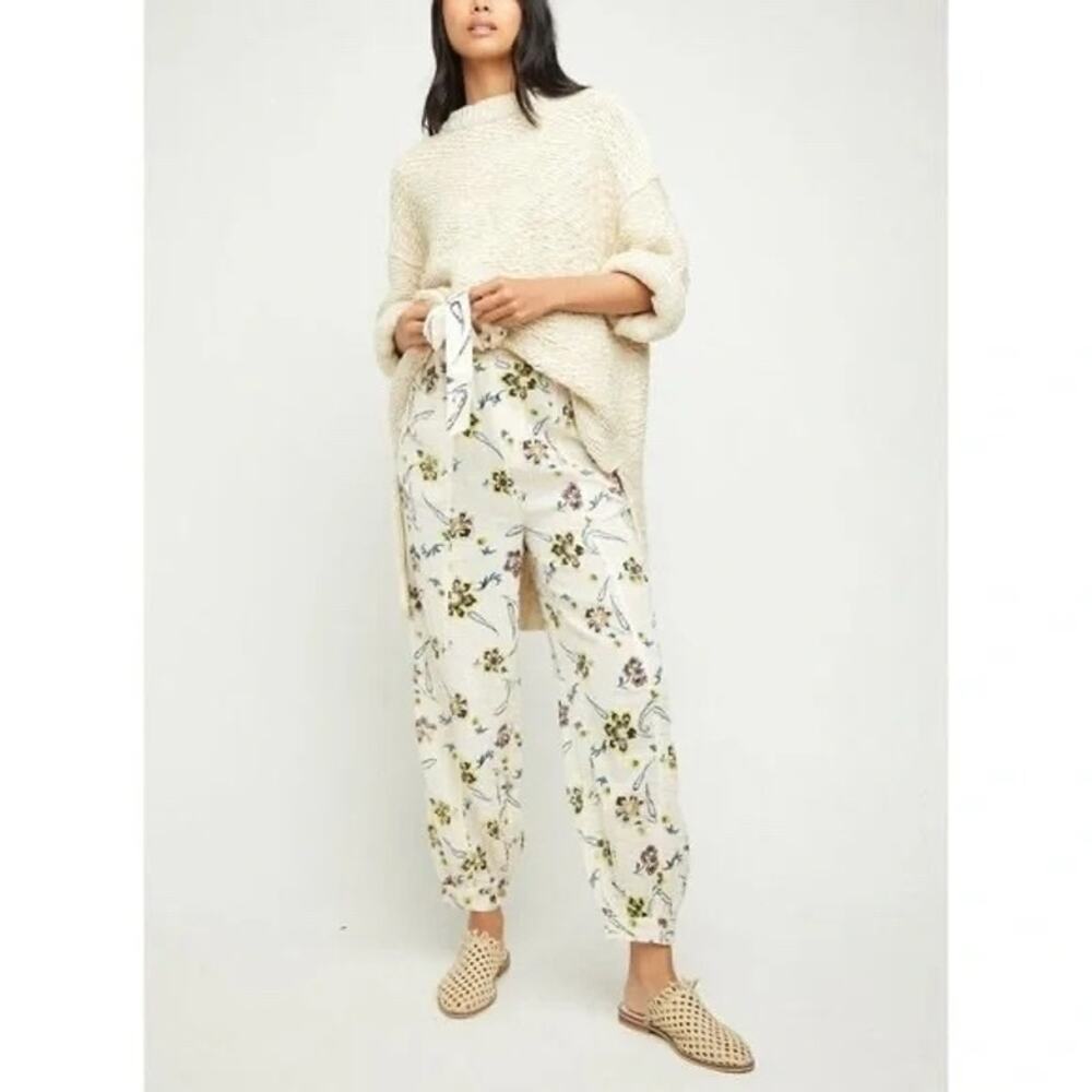 FREE PEOPLE Midnight Hour Floral Print Waist Tie Balloon Pant SZ MD